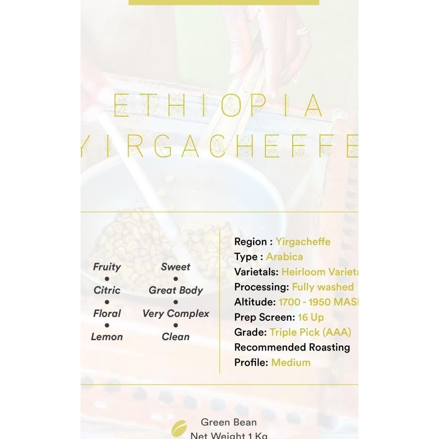 

Green Bean Arabica Ethiopia Yirgacheffee 1Kg | Biji Kopi Mentah