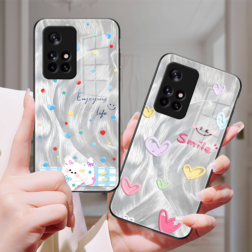 Hati Kecil Kaca glass Case cesing kesing untuk Redmi Note 12 pro 13 4G 10 11S 10S 11 4 7 8 9 9S temp