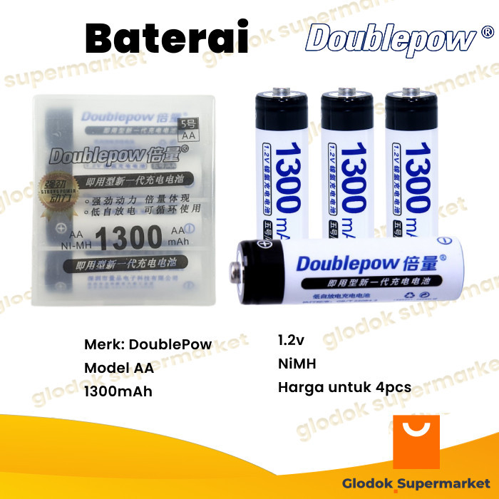 Baterai Aa 4Pcs 1300 Mah Bisa Dicharge Batu Batre Cas Doublepow Batter Fsp