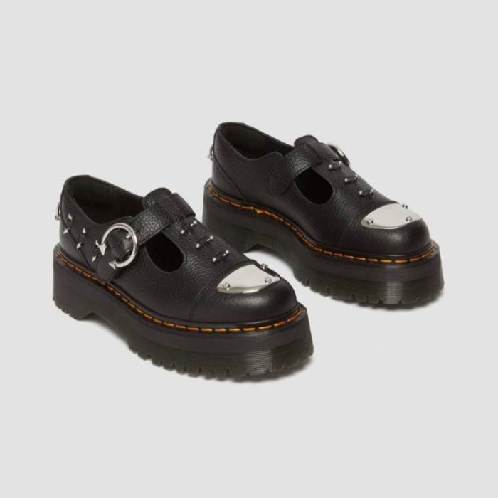 Baru Dr Martens Bethan Hardware Piercing Leather Platform Mary Jane Black Original 100% Kekinian