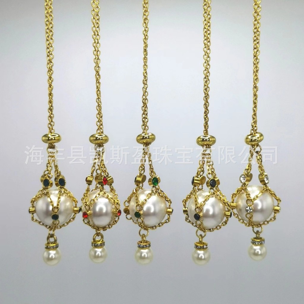 Amazon Hot Pearl Necklace Autumn/Winter Sweater Chain Metal Net Bag Necklace Woven Net Bag Pearl Cha