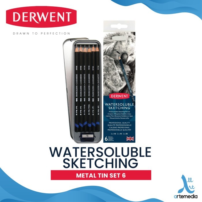 

Ready Pensil Gambar Derwent Sketching Watersoluble Pencil 6 Metal Tin