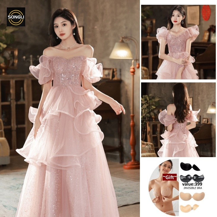 Gaun Malam Renda Merah Malam Gaun Tahunan Baru Pertemuan Tuan Rumah Gaun Banquet Dress Maxi Dress |2