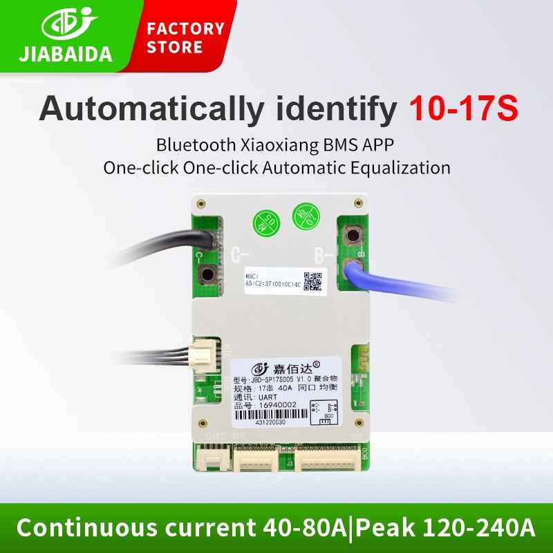 JBD Smart BMS 10-17S 40A 50A 60A 80A untuk Baterai Litium 40-80A dengan BT Terintegrasi dan Dukungan