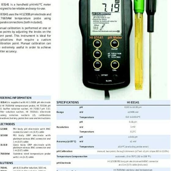 Hanna Instruments Hi 83141 Ph Meter With Electrode And Temp Probe