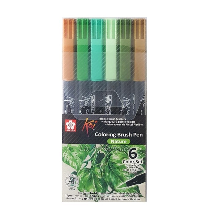 

Ba Sakura Koi Coloring Brush Pen Set 6 - Nature Color
