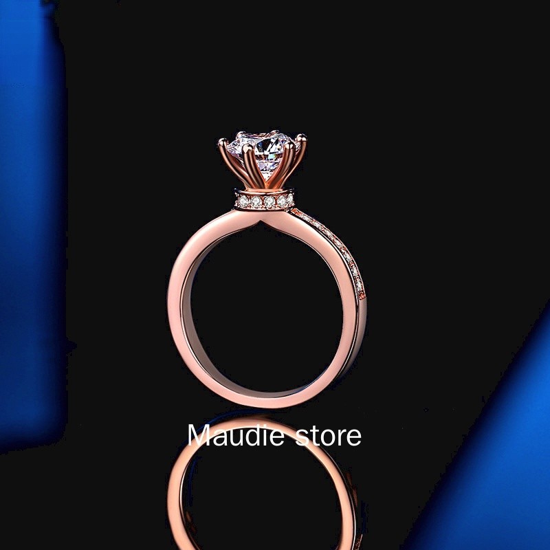 Cincin Proposal Moissanite Asli 18K Cincin Pernikahan Berlapis Emas Mawar Asli dengan Sertifikasi GR