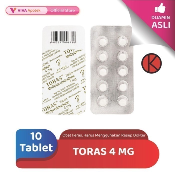 Toras 4 mg / Methylprednisolone / Radang / Psoriasis (10 Tablet)