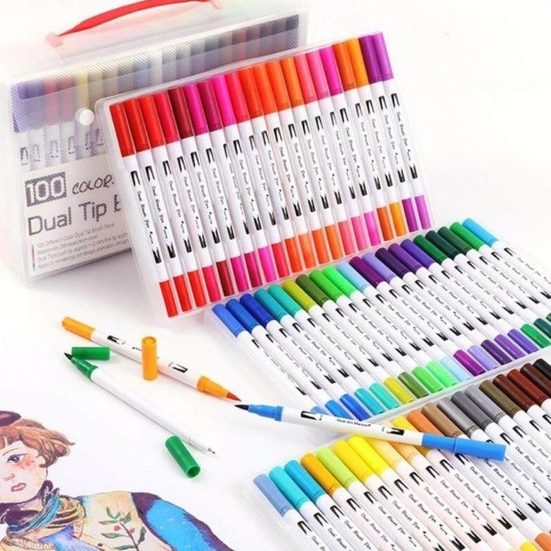 

Ew64 Brush Marker Dual Tip Ujung Twin Marker Pen Brush Marker Lukis Set Art Marker Spidol Warna Warni Premium