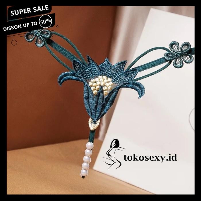 G STRING WANITA SEXY MUTIARA THONG BERTALI BORDIR LINGERIE SEKSI C KUALITAS TERBAIK