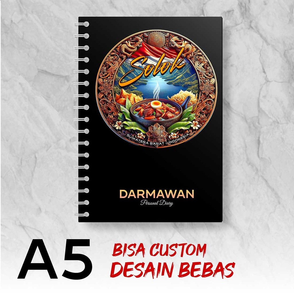 

Blocknote A5 Notebook Custom SOLOK - SUMATRA BARAT Desain Bebas - Spiral Kawat - ARSX3
