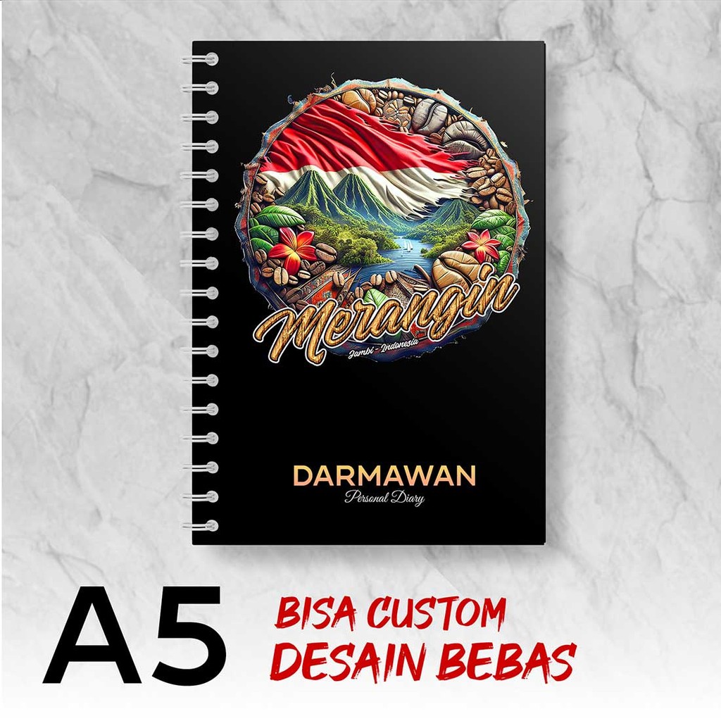 

Blocknote A5 Notebook Custom MERANGIN - JAMBI Desain Bebas - Spiral Kawat - BKOX2