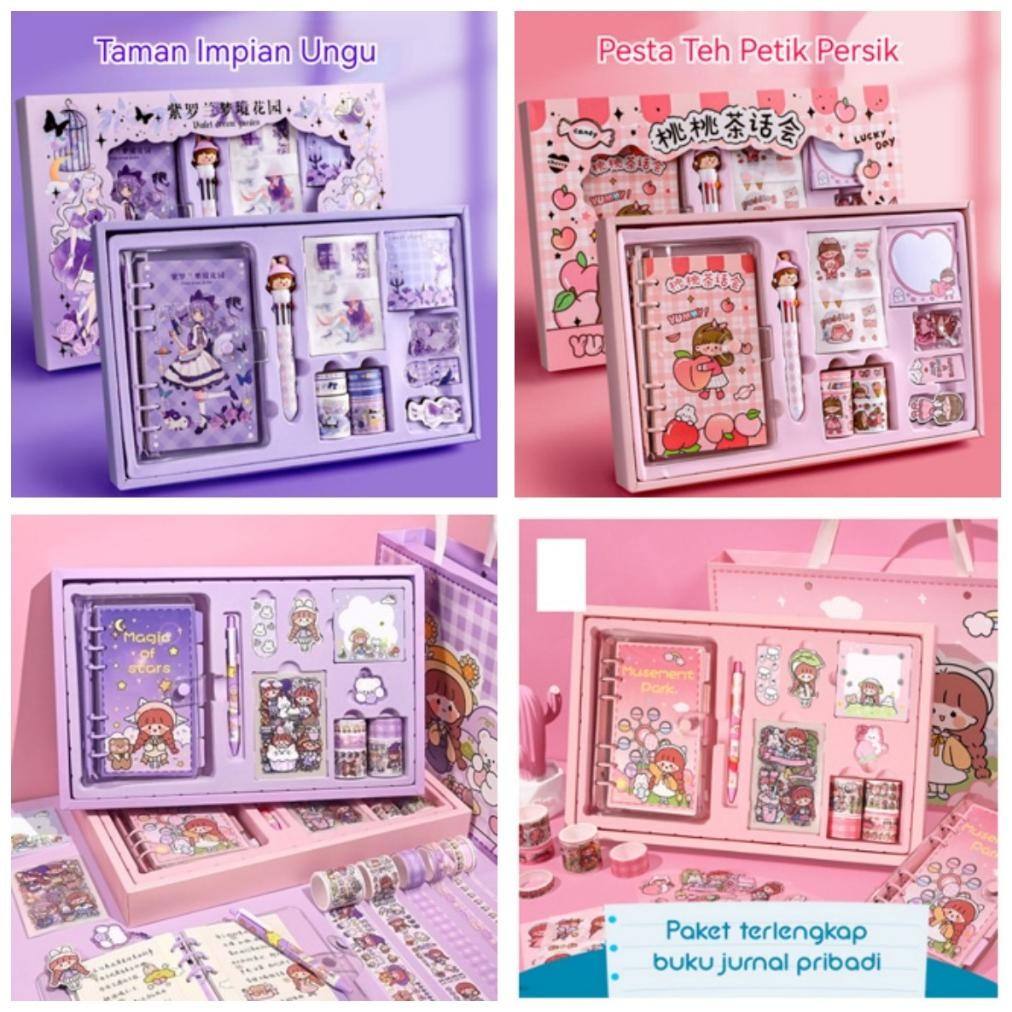 

Original Paket Jurnal Set/Gift Box Hampers Anak/Hadiah / Notebook Journal Diary / 6 In 1 Boba Alat Buku Tulis Lengkap Scrapbook Cute Girl Sanrio Cinnamoroll My Melody Kuromi Panda Peach Kelinci Duffy Cat Sweetheart Cake Shop Import Grosir Ready Cod Promo
