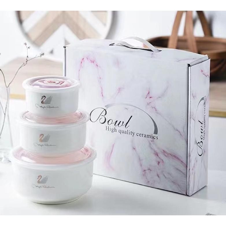 Big Sale Hampers Gift Bowl - Box Parsel Mangkok Keramik + Penutup Mangkok 3Pcs Dan 2Pcs / Mangkok Ke