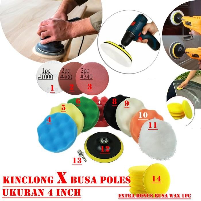 Paketan Amplas Kinclong + Busa Poles Lengkap Bor Gerinda 4" Inch