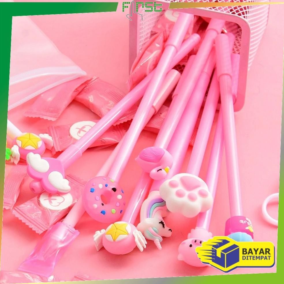 

uy-23 *COD*FH-A15 Pulpen Gel Karakter Lucu Set Isi 20PCS Pena FREE Zipper Pouch Tempat Pensil Transparan Premium