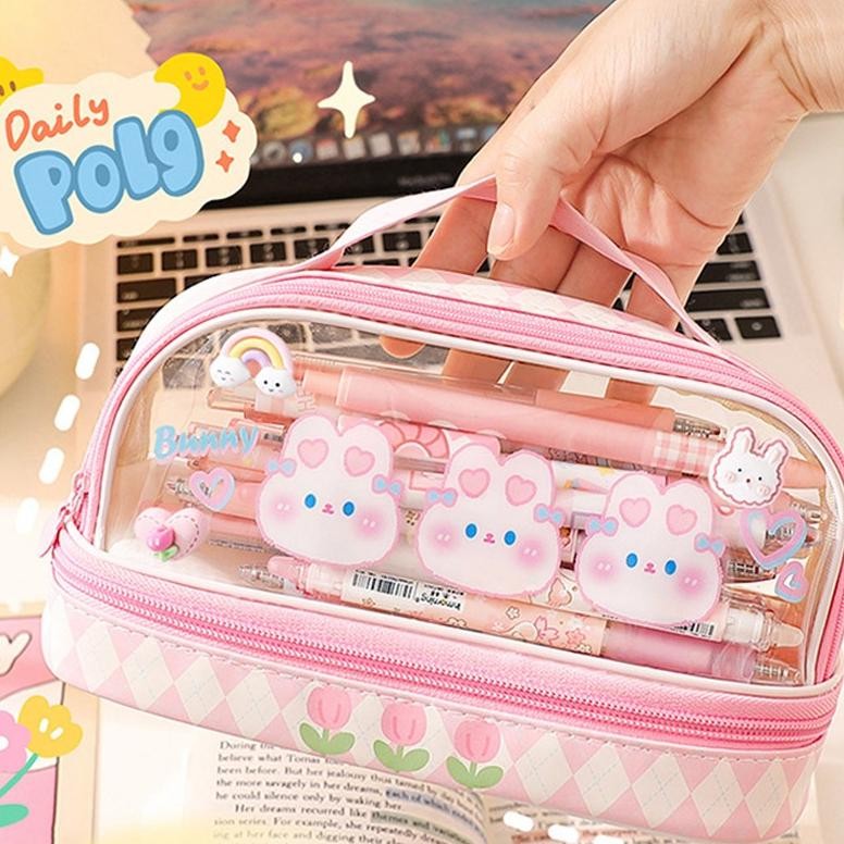 

et-12 Tempat Pensil Besar/Transparan PVC Pencil Case/Tas Pensil Murid Lucu/Kotak Pensil Anak Esthetis Berkualitas