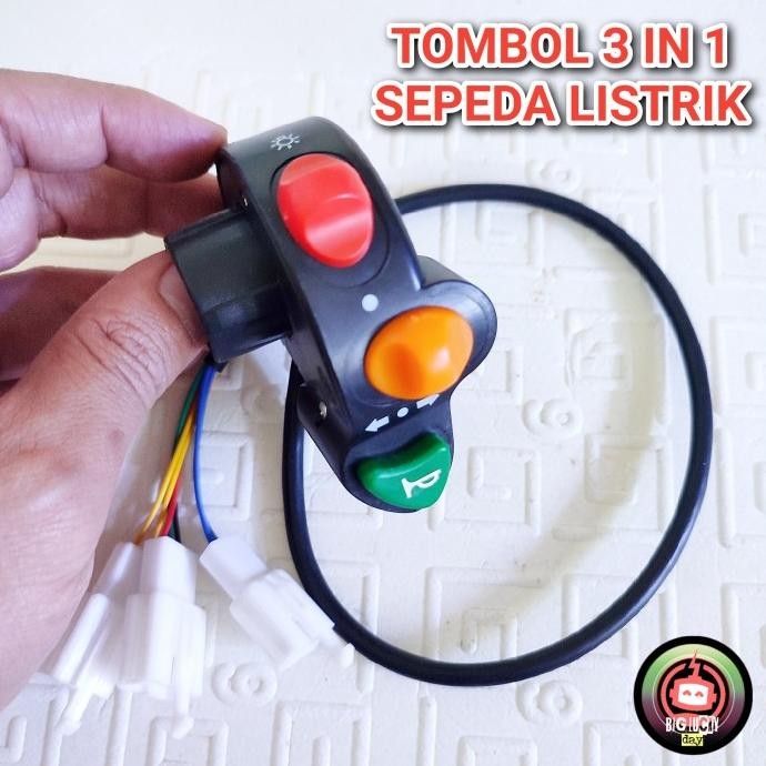 Saklar 3 In 1 Sepeda Listrik Universal Tombol Lampu Sein Klakson Motor Original