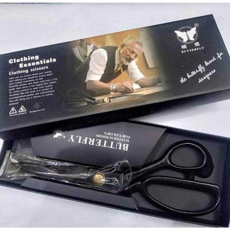 

Terlaris Original Gunting Bahan Kain Butterfly Baja Hitam 8 / 9 / 10 Inch Cuci Gudang