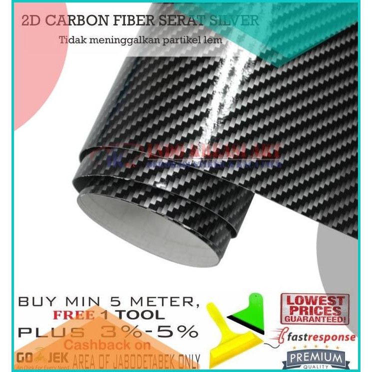STICKER MOBIL 2D CARBON GLOSSY STIKER KARBON SERAT SILVER BUKAN 6D 5D