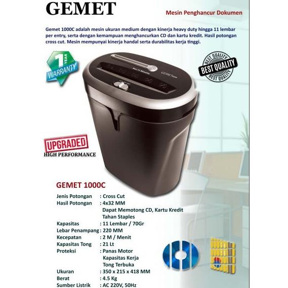 

GEMET 1000C Mesin Penghancur Kertas Dokumen Paper Shredder CD CC ORI