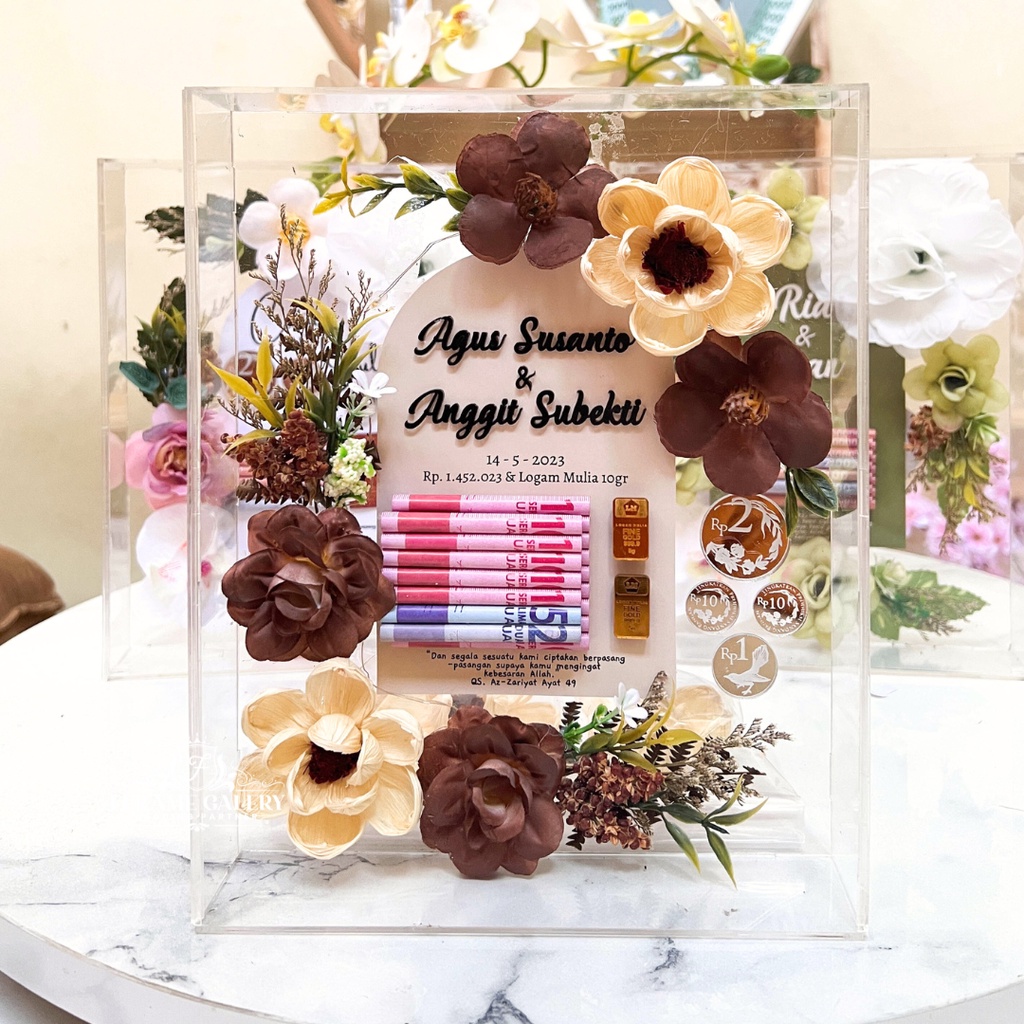 Mahar Akrilik/Bingkai Mahar Akrilik/Mahar Pernikahan Akrlik/Mahar Rustic/Mahar Bunga Kering/Mahar Pe