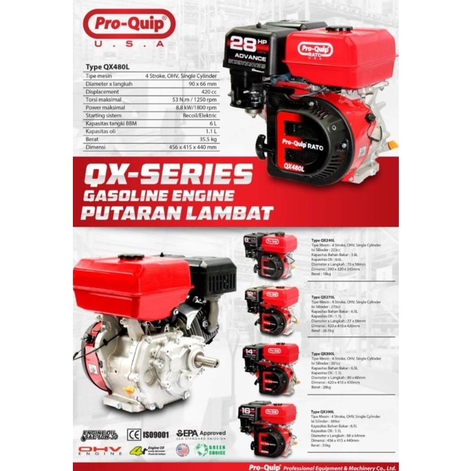 }}}}}}] Mesin Bensin Serbaguna Putaran Lambat Proquip QX480L GX480