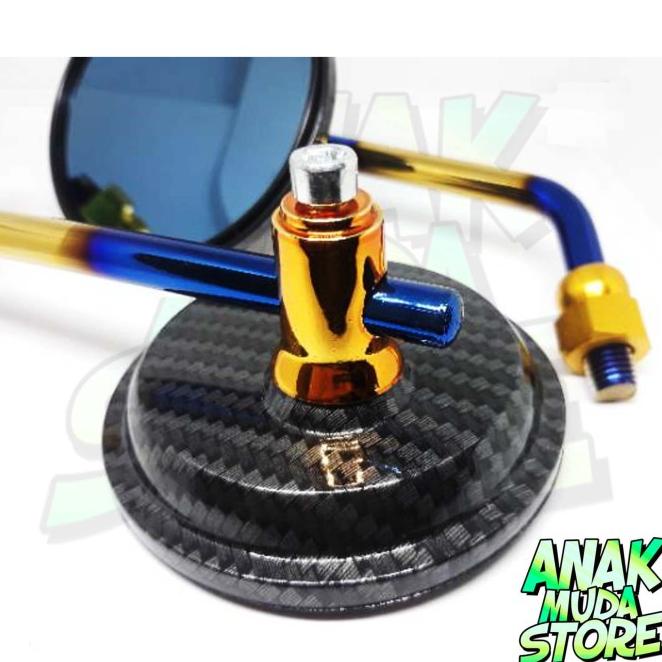 Spion Carbon Karbon Bulat Tangkai Pendek Variasi 2 Warna Motor Honda