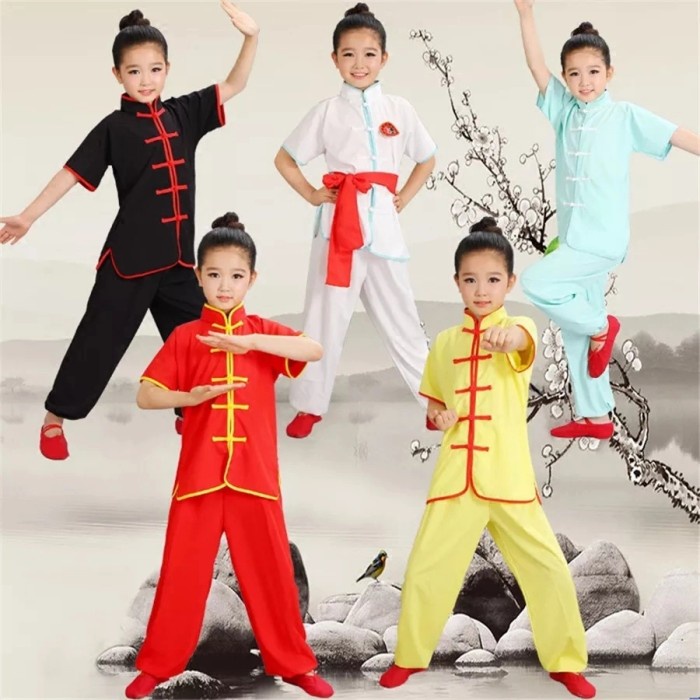 Kostum Kungfu Baju Kostum Taichi Anak Tangan Pendek