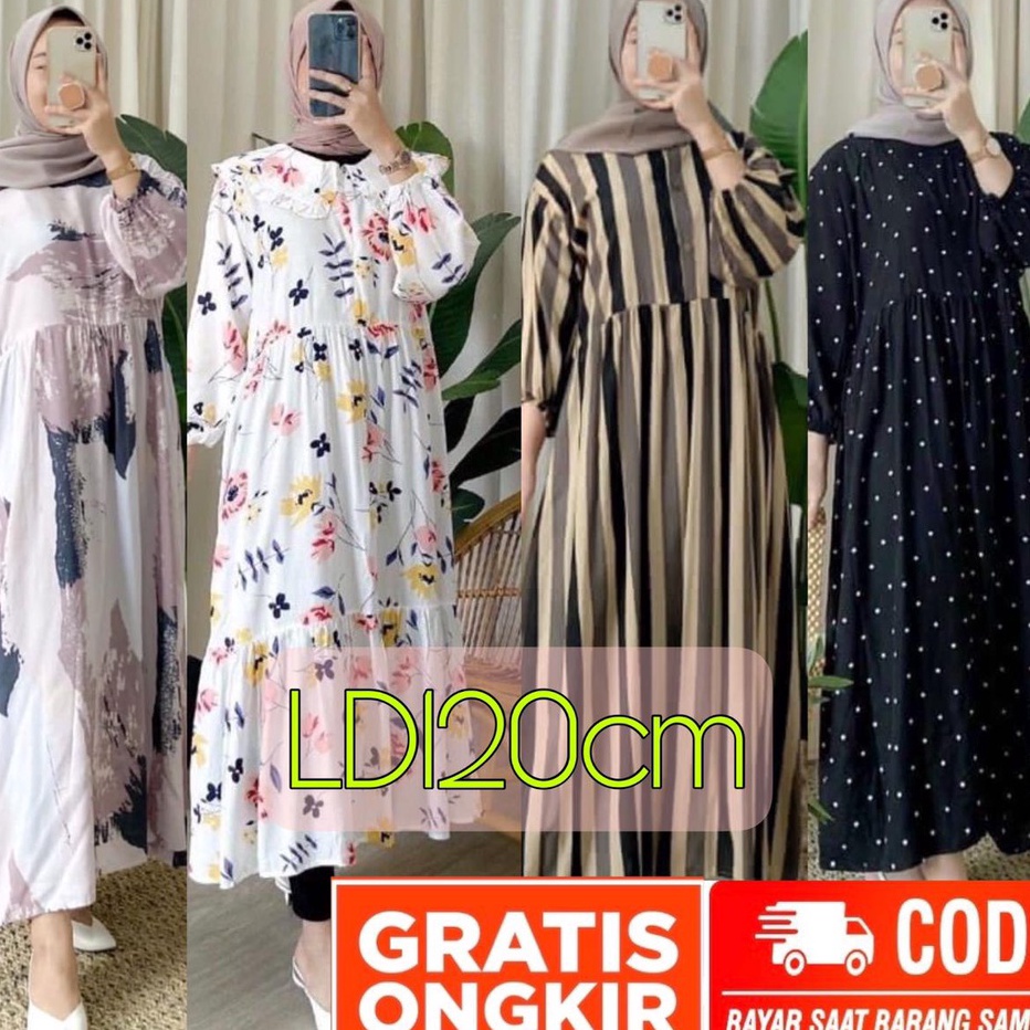 Bayar Di Tempat Midi dress/ midi dress rayon/ midi dress jumbo/ midi dress muslim / Dress muslimah /