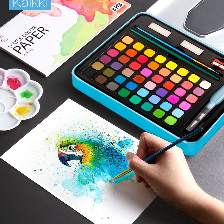 

BFT-64 Kaikki Watercolor Paint Set cat air warna 24/36/48 - Solid Alat Cat Air watercolor set (Termasuk Kuas dan Kertas Gambara) 0EI