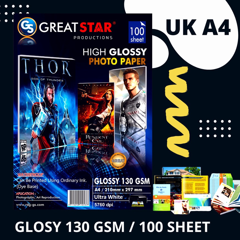 

Murah Meriah GLOSY PHOTO PAPER KERTAS PHOTO 130GSM A4/100 lembar ANTI AIR Special