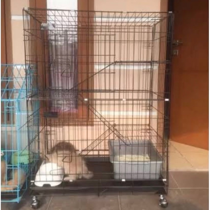 Kandang Lipat Besi Kucing Anjing Tingkat 3 Cat Dog Cage 4 Lantai Ukuran L Xl Xxl