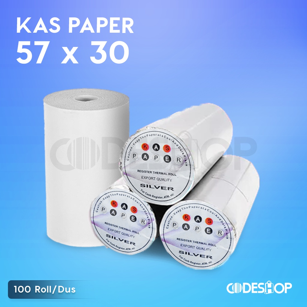 

Kertas Thermal Kas Silver Termurah Ukuran 57x30 Coreless/Tanpa Core