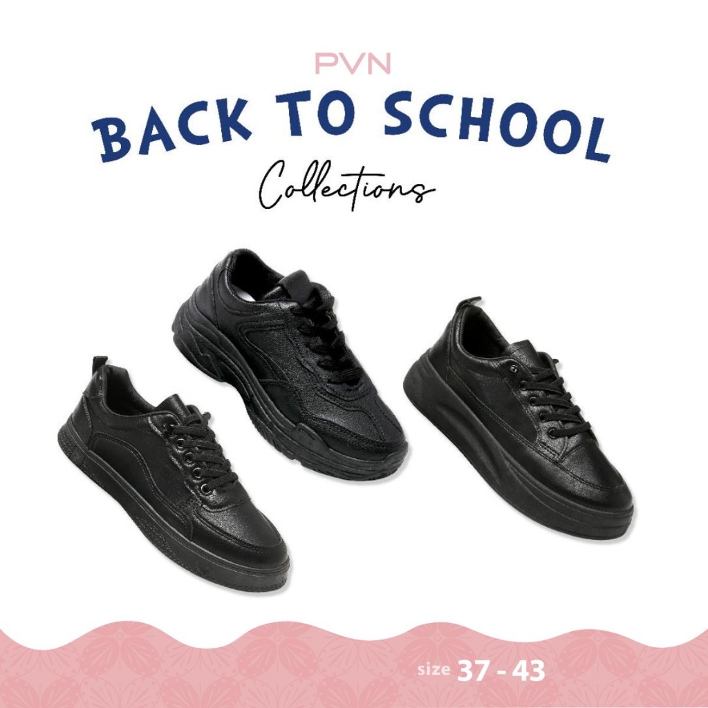 PVN Jimin Sepatu Sekolah Hitam Sneakers Wanita Korea Casual Sport Shoes Black 512