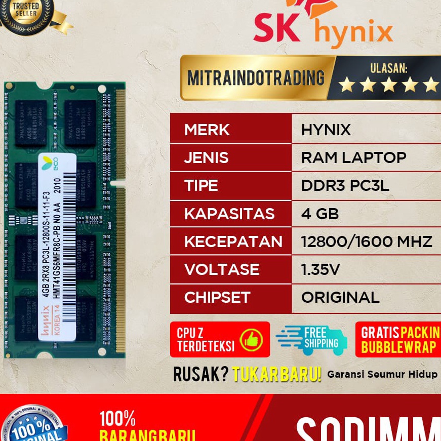 (☞ G➸4I&gt; RAM HYNIX SODIMM DDR3L 4GB PC 12800/ pasti.dikirim.