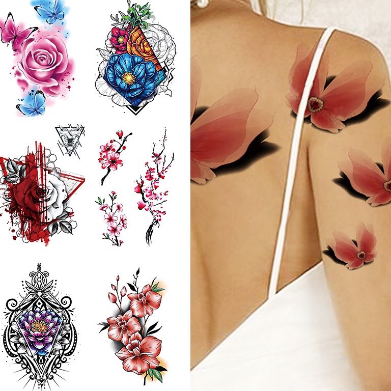 Ready Stok?? 【BTI】Warna Tato Palsu Sementara Tato Bunga Stiker Kupu-kupu Tato Tahan Air Hitam 82