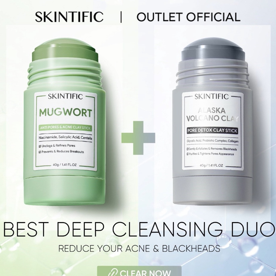 ( T6I] Livestream 2PCS Paket SKINTIFIC Clay Mask Stick kit - Alaska Volcano Clay Pore Detox Clay Sti