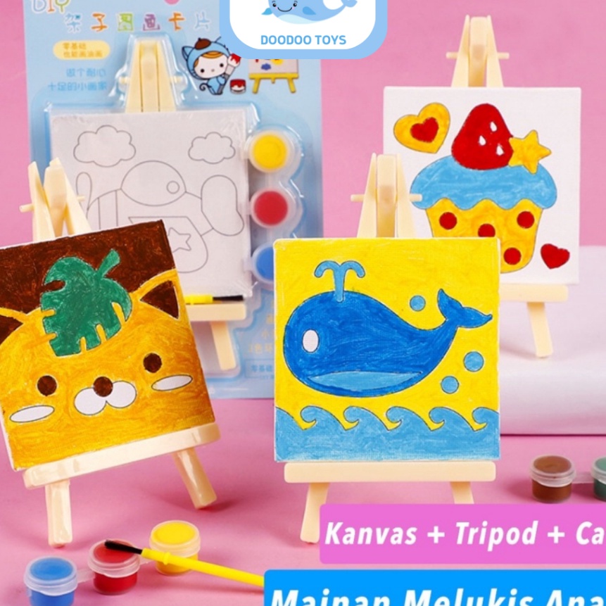 

(✯N14O/➸> Lukisan Kanvas Mini(10x10) - Painting Mini Canvas (free tripod) - Children Canvas Painting / Set Kanvas Lukis Anak Kado Ulang Tahun - muurah!