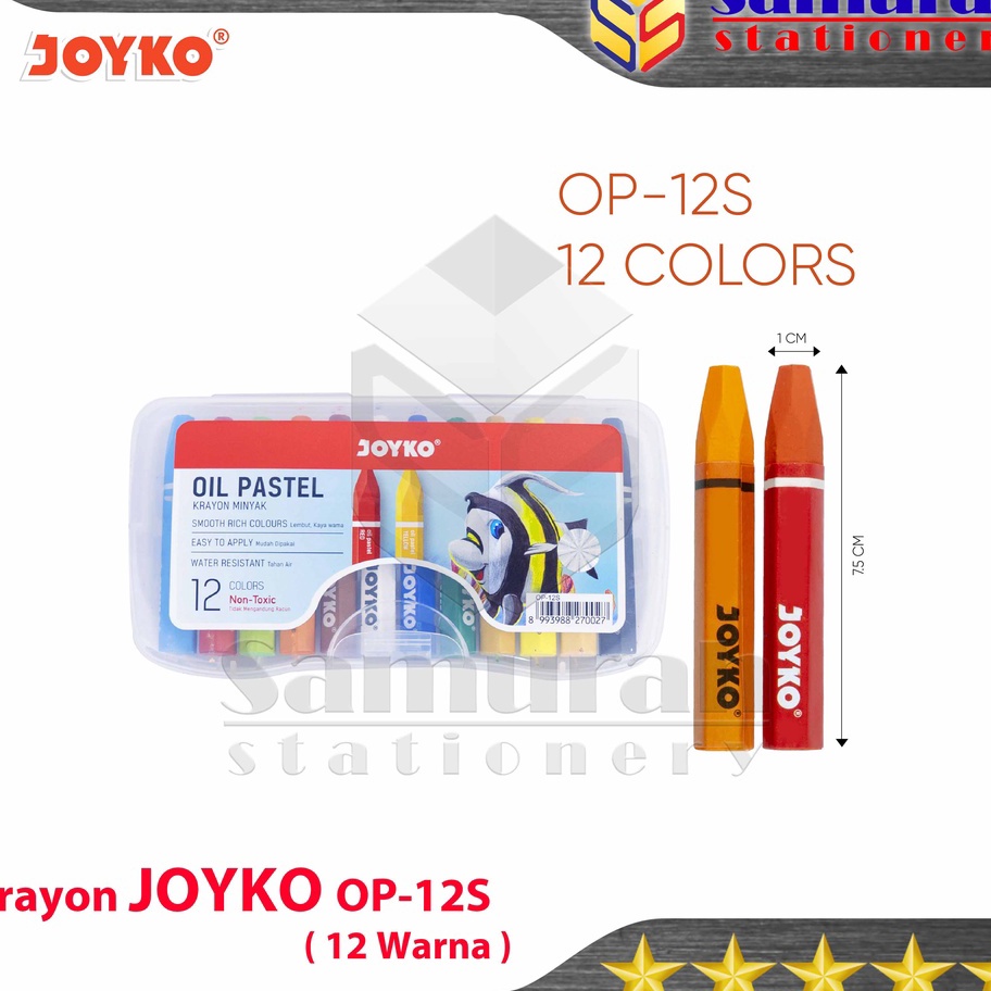 

(HN♡/T㊛] Crayon Joyko OP-12s / Krayon Minyak isi 12 Warna / Oil Pastel OP 12S For Drawing Water Resistant Non Toxic/ tervirall..