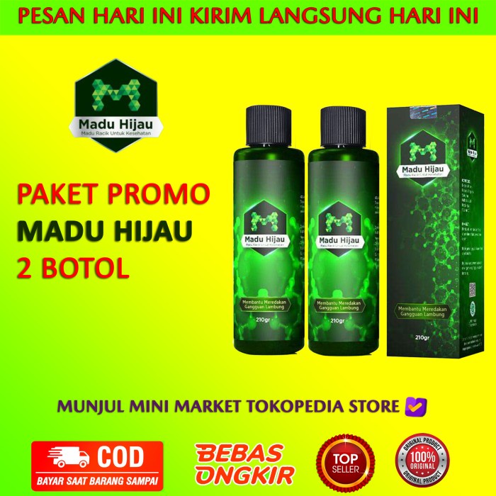 

Laris Promo 2 Botol Madu Hijau 100% Asli Obat Maag, Gerd Dan Asam Lambung