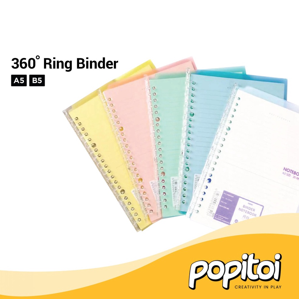 

Serba Murah 360 Degrees Loose Leaf Ring Binder Notebook A5 B5 Lipat Derajat Degree Minimalis DIY Smart Ring GGK