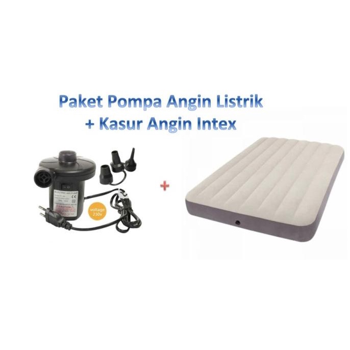 PAKET Pompa Angin Listrik + Kasur Angin Intex Durabeam Twin 64707