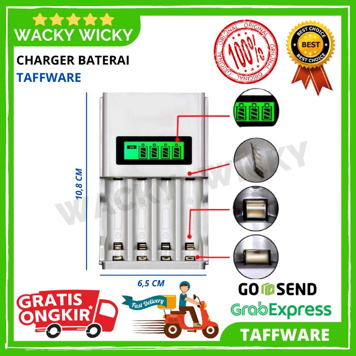 Batre Baterai Charger Casan Taffware Bonus Baterai AA / AAA + Casing