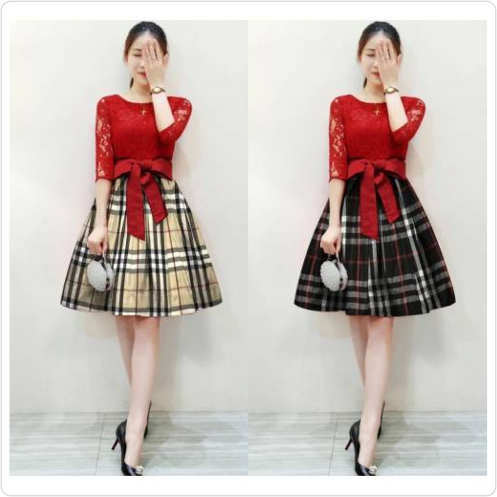 Dress Wanita Korean Style Baju Natal Wnita Dewasa Atasan Cwe Anggun Elegant Dress Natal Imlek Mewah 