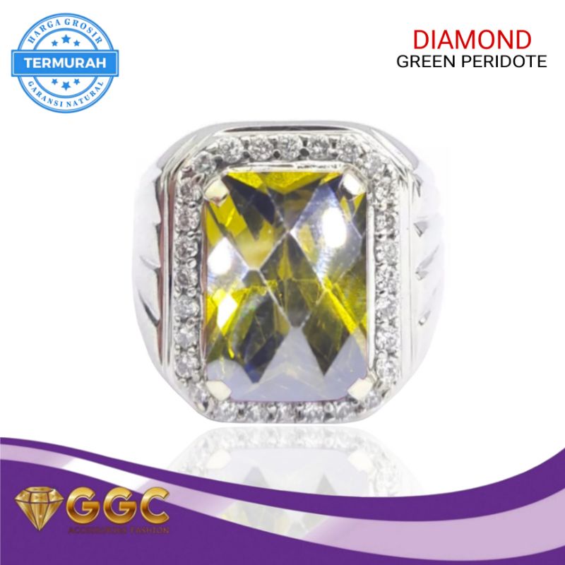 Cincin Batu Green Peridot Zirconia Diamond
