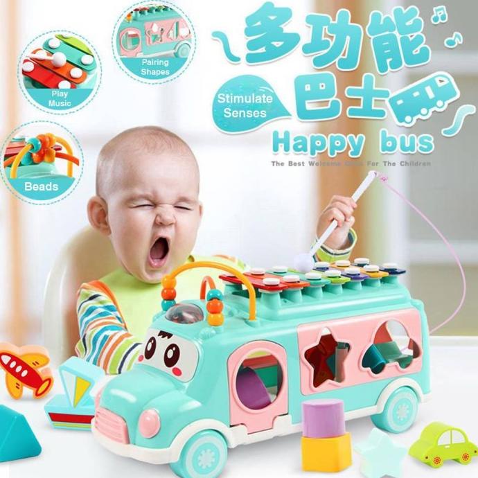 MAINAN ANAK EDUKASI BAYI HAPPY BUS XYLOPHONE PUZZLE 1 2 3 TAHUN