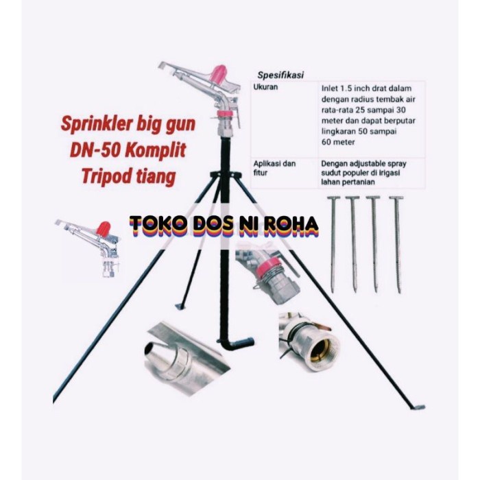 Terlaris Sprinkler Big Gun Rain Dn-50 Radius Siram 50 Meter Komplit Tiang 100%