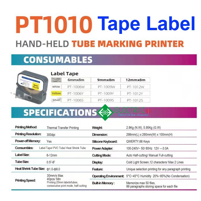 Tape Label Printer Tube Cable PUTY PT1010