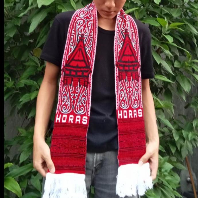 STOLA/SYAL/SELENDANG BAHAN RAJUT MOTIF ETNIK BATAK - souvenir batak